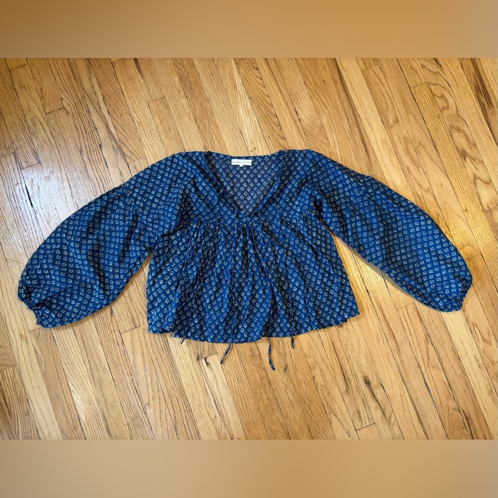 Daughters Of India Rashmi Blue Blouse Top Small